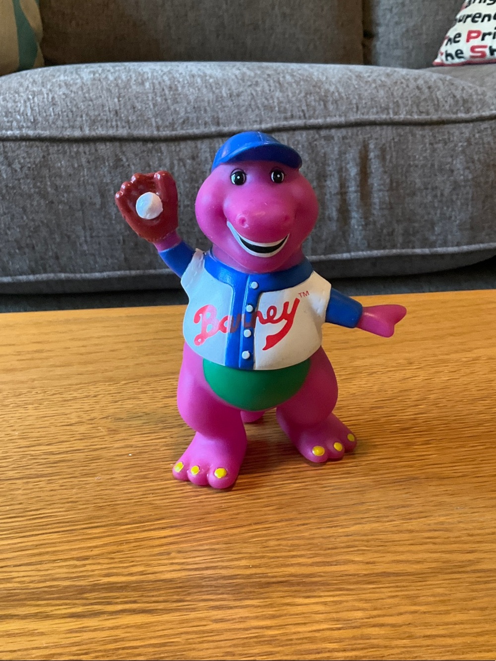 Vintage Barney 5” Plastic Figure, Minor Paint Flaw on Back